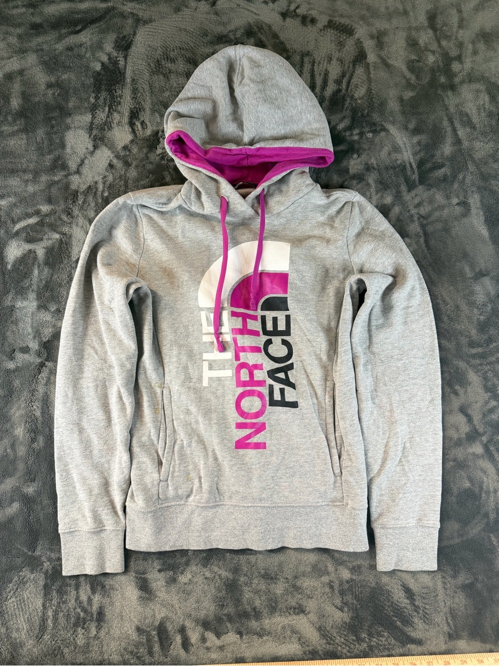The North Face Gray Hoodie with Pink Accents